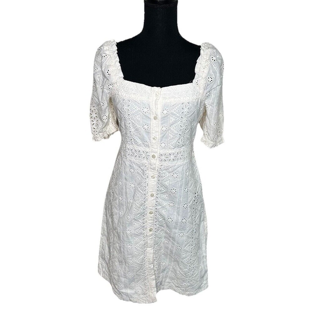 Spartina Size S Catrina Eyelet Midi Dress Pearl White Square Neck Cottagecore